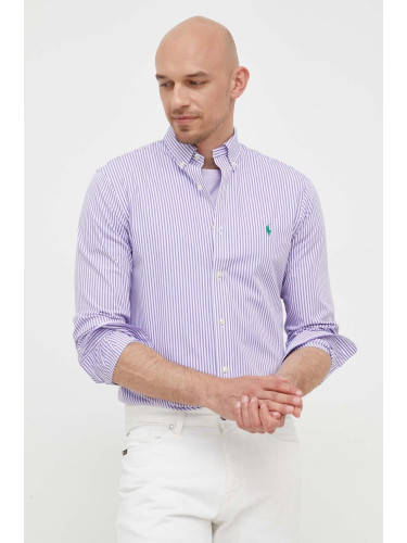 Риза Polo Ralph Lauren мъжка в лилаво със стандартна кройка с яка с копче