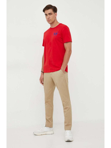 Памучна тениска La Martina в червено с апликация