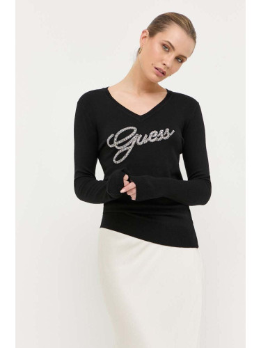 Вълнен пуловер Guess дамски в черно