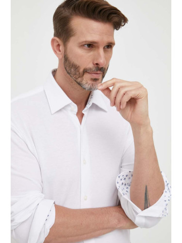 Памучна риза BOSS мъжка в бяло със стандартна кройка с класическа яка