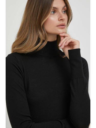 Вълнен пуловер Mos Mosh дамски в черно от лека материя с поло