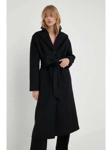 Вълнено палто Liviana Conti в черно преходен модел с уголемена кройка
