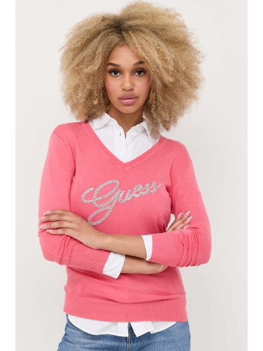 Вълнен пуловер Guess дамски в розово