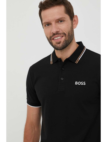 Тениска с яка Boss Green BOSS GREEN в черно с апликация