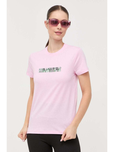 Памучна тениска Karl Lagerfeld в розово