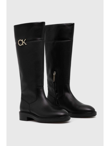 Ботуши Calvin Klein RUBBER SOLE KNEE BOOT W/HW в черно с равна подметка HW0HW01689