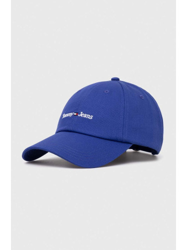 Памучна шапка с козирка Tommy Jeans в синьо с апликация