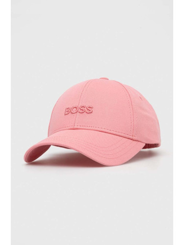 Памучна шапка с козирка BOSS в розово с апликация 50495441