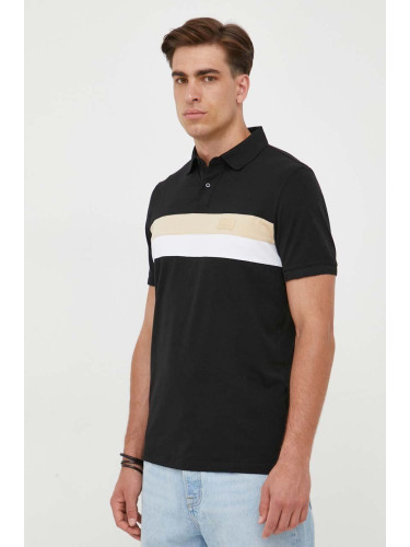 Тениска с яка Karl Lagerfeld в черно с десен