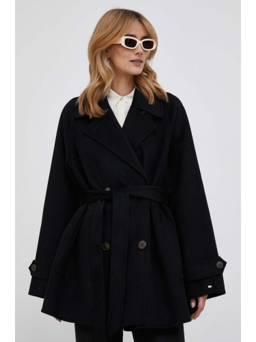 Вълнено палто Tommy Hilfiger в черно преходен модел с уголемена кройка