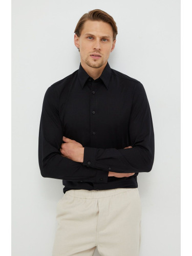 Риза Drykorn мъжка в черно със стандартна кройка с класическа яка