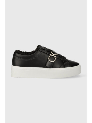 Кожени маратонки Calvin Klein FLATFORM CUPSOLE LACE UP W/HW WL в черно HW0HW01671