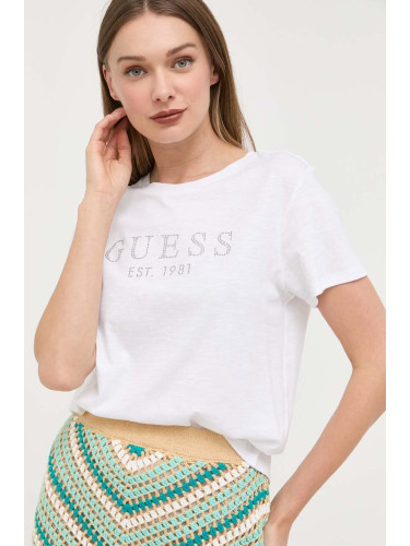 Памучна тениска Guess CRYSTAL в бяло W3GI76 K8G01