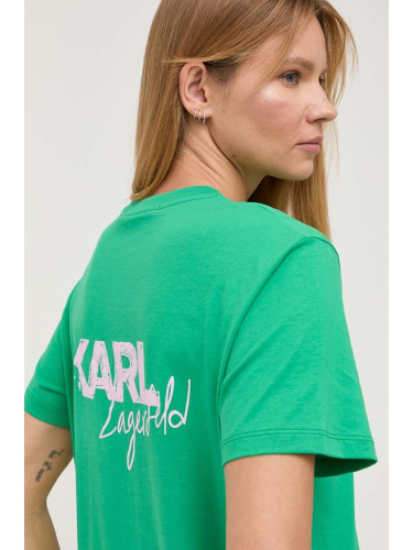 Памучна тениска Karl Lagerfeld в зелено