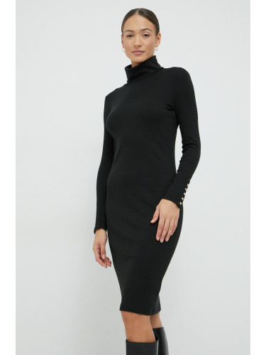 Рокля Lauren Ralph Lauren в черно среднодълъг модел със стандартна кройка