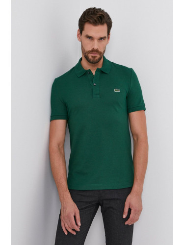 Памучна тениска с яка Lacoste в зелено с изчистен дизайн