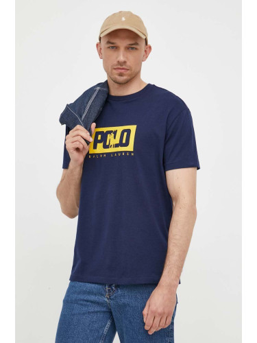 Памучна тениска Polo Ralph Lauren в тъмносиньо с принт