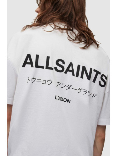 Памучна тениска AllSaints в бяло с принт