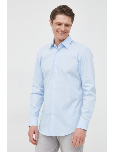 Риза BOSS мъжка в синьо с кройка по тялото класическа яка 50469345