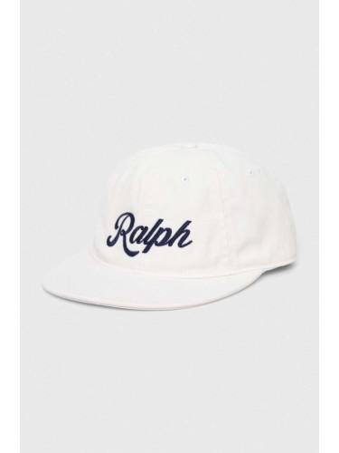 Памучна шапка с козирка Polo Ralph Lauren в бяло с апликация