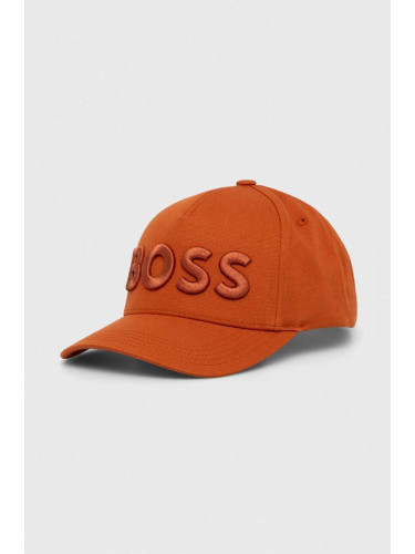 Памучна шапка с козирка BOSS в оранжево с апликация