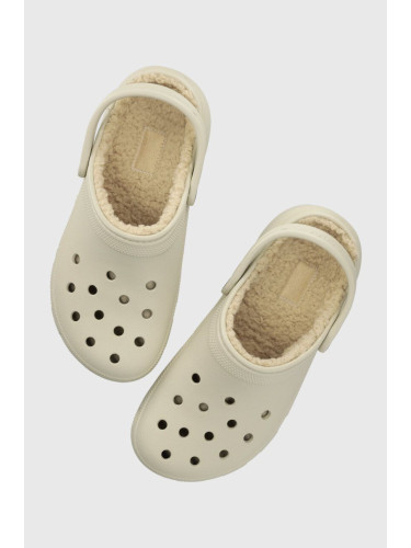 Чехли Crocs Classic Platform Lined Clog в бежово с платформа 207938