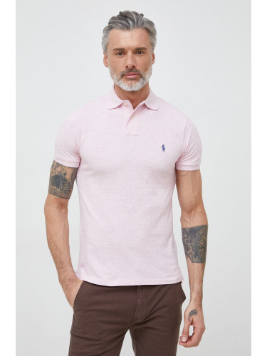 Памучна тениска с яка Polo Ralph Lauren в розово с изчистен дизайн