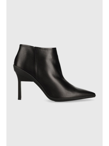 Кожени боти Calvin Klein WRAP STILETTO ANKLE в черно с тънък ток HW0HW01600