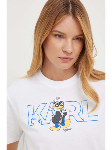 Памучна тениска Karl Lagerfeld x Disney в бяло