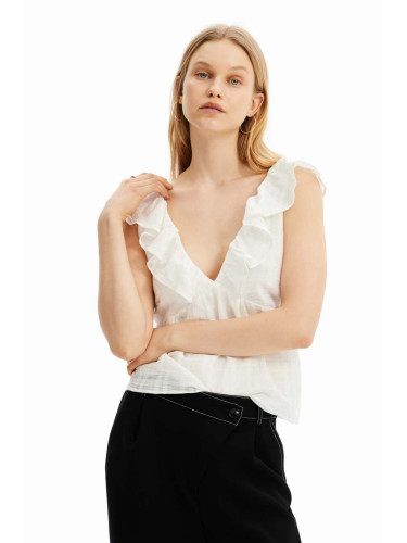 Блуза Desigual в бяло с изчистен дизайн