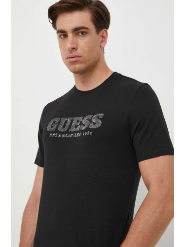 Тениска Guess в черно с принт