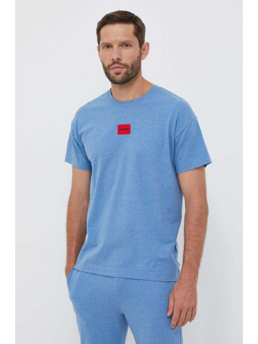 Горнище на пижама с къси ръкави HUGO в синьо с изчистен дизайн