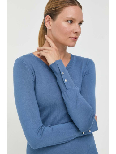 Пуловер Guess дамски в синьо от лека материя