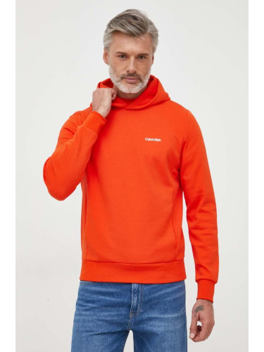 Суичър Calvin Klein в оранжево с качулка с изчистен дизайн