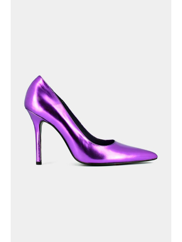 Кожени обувки с тънък ток Jonak DINERA CUIR METALLISE в лилаво 3300238