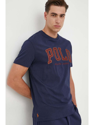 Памучна тениска Polo Ralph Lauren в тъмносиньо с апликация