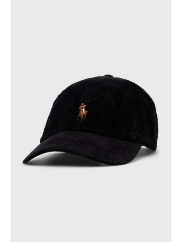 Памучна шапка с козирка Polo Ralph Lauren в черно с апликация