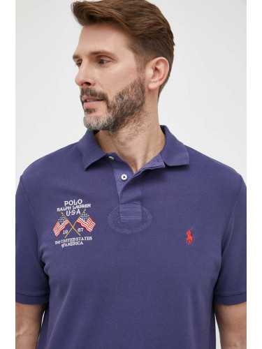 Памучна тениска с яка Polo Ralph Lauren в тъмносиньо с изчистен дизайн