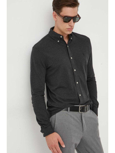 Памучна риза Polo Ralph Lauren мъжка в сиво със стандартна кройка с яка с копче