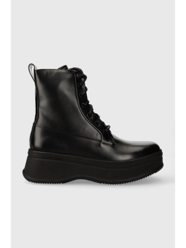 Кожени кубинки Calvin Klein PITCHED COMBAT BOOT в черно с платформа HW0HW01599