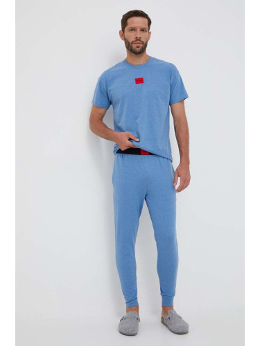 Долнище на пижама HUGO мъжко в синьо с десен