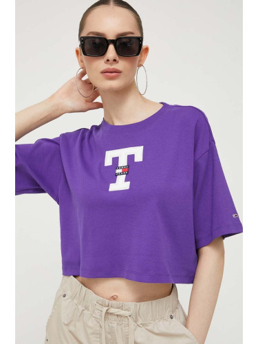 Памучна тениска Tommy Jeans в лилаво