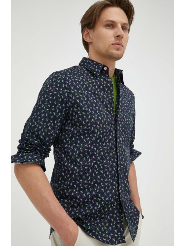Риза PS Paul Smith мъжка в тъмносиньо със стандартна кройка с класическа яка