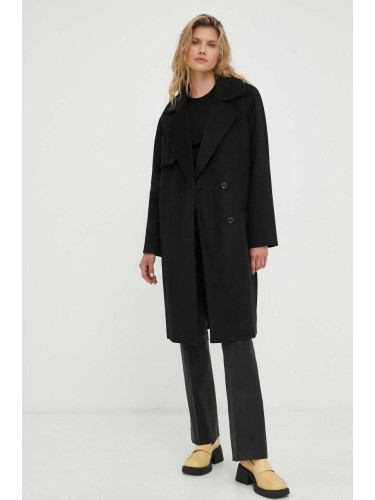 Вълнено палто 2NDDAY Livia в черно преходен модел с двуредно закопчаване