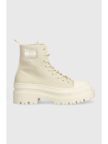 Боти Tommy Jeans TJW FOXING CANVAS BOOT в бежово с платформа EN0EN02216