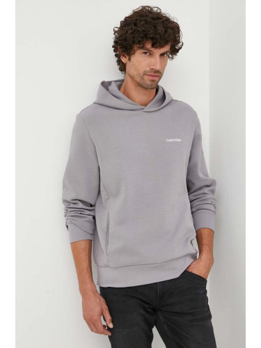 Суичър Calvin Klein в сиво с качулка с изчистен дизайн