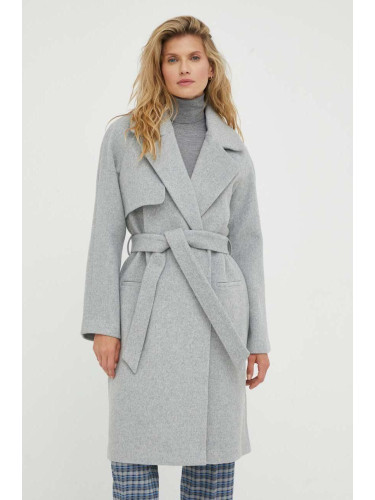 Вълнено палто 2NDDAY Livia в сиво преходен модел с двуредно закопчаване