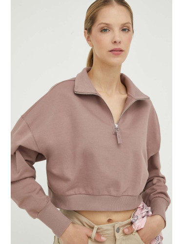 Памучен суичър G-Star в розово с изчистен дизайн