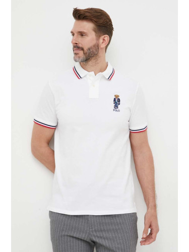 Памучна тениска с яка Polo Ralph Lauren в бяло с изчистен дизайн