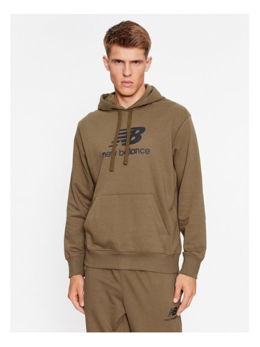 New Balance Суитшърт Essentials Stacked Logo French Terry Hoodie MT31537 Кафяв Regular Fit